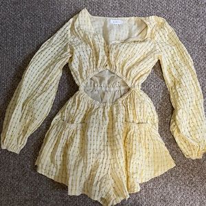 Yet You Stay Romper: Yellow Gingham